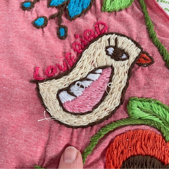 Y2K Joystick boho floral bird embroidered tshirt S - Picture 7 of 7
